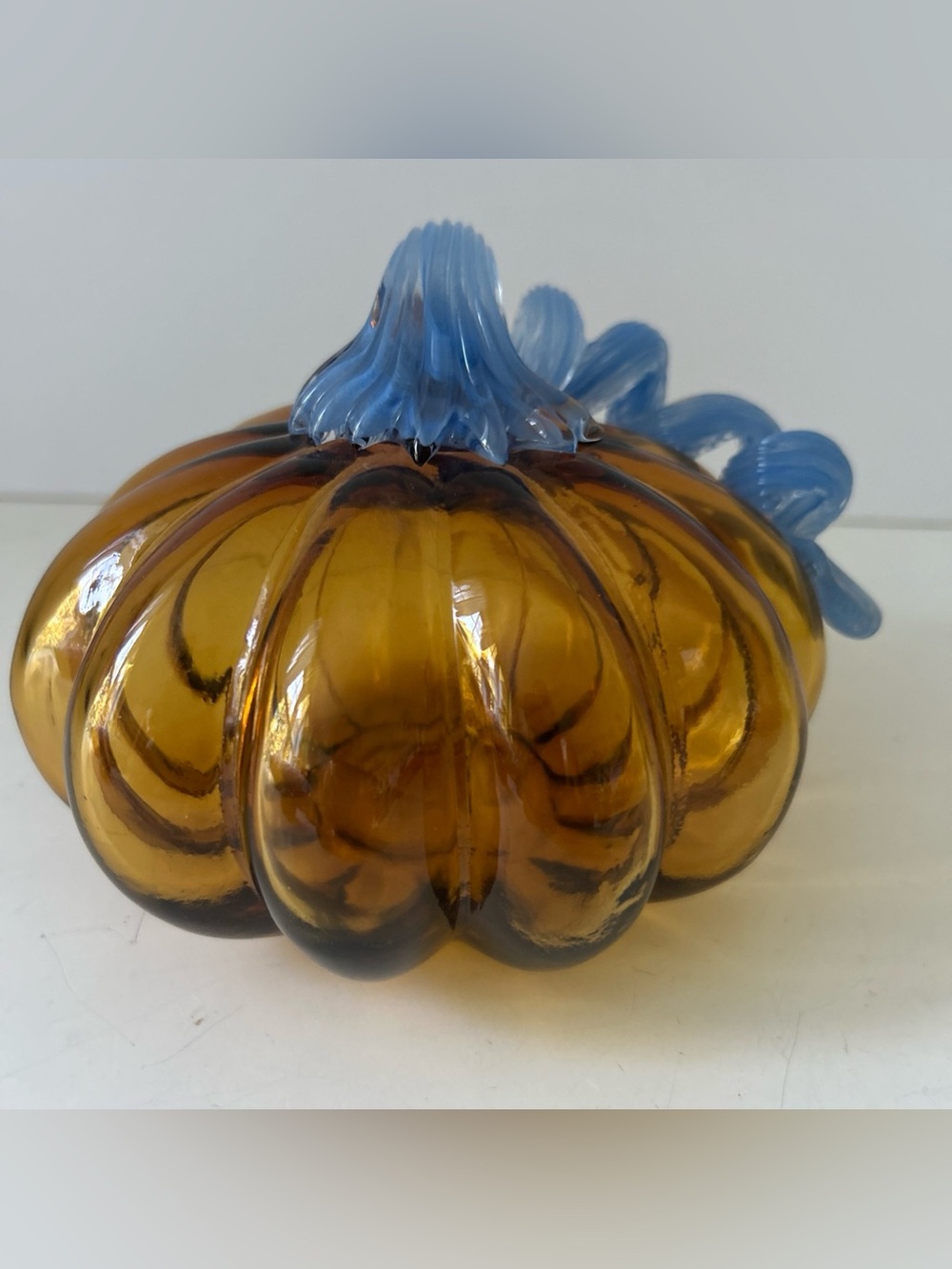 Martha Stewart Amber Glass Pumpkin with Blue Stem Decorative NEW - Picture 4 of 13